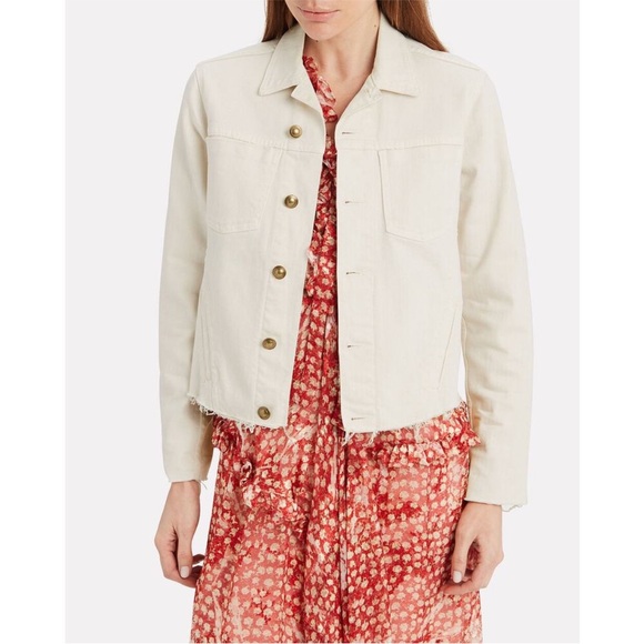 L'AGENCE Janelle Raw Cut Slim Denim Jacket in Vintage White - Picture 2 of 4